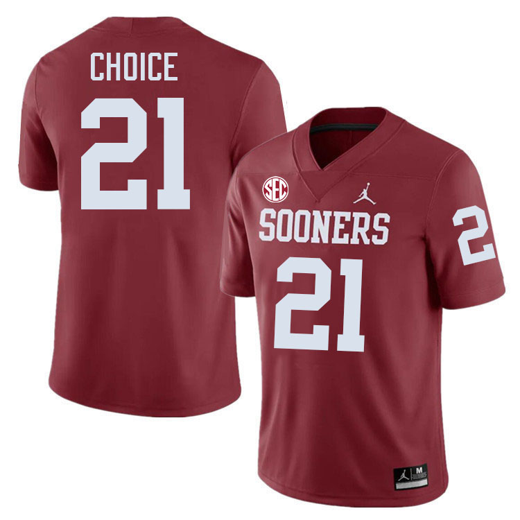 Oklahoma Sooners #21 Manny Choice College Football Jersey Stitched-Crimson